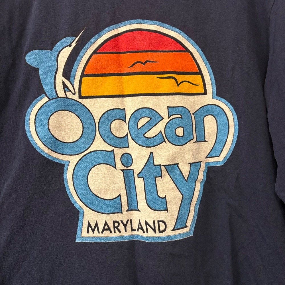 Ocean City Maryland Logo Long Sleeve‎ Graphic T-Shirt Navy Blue (Women's Large)